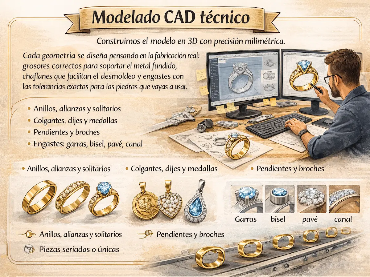 Modelado CAD técnico de joyería en 3D