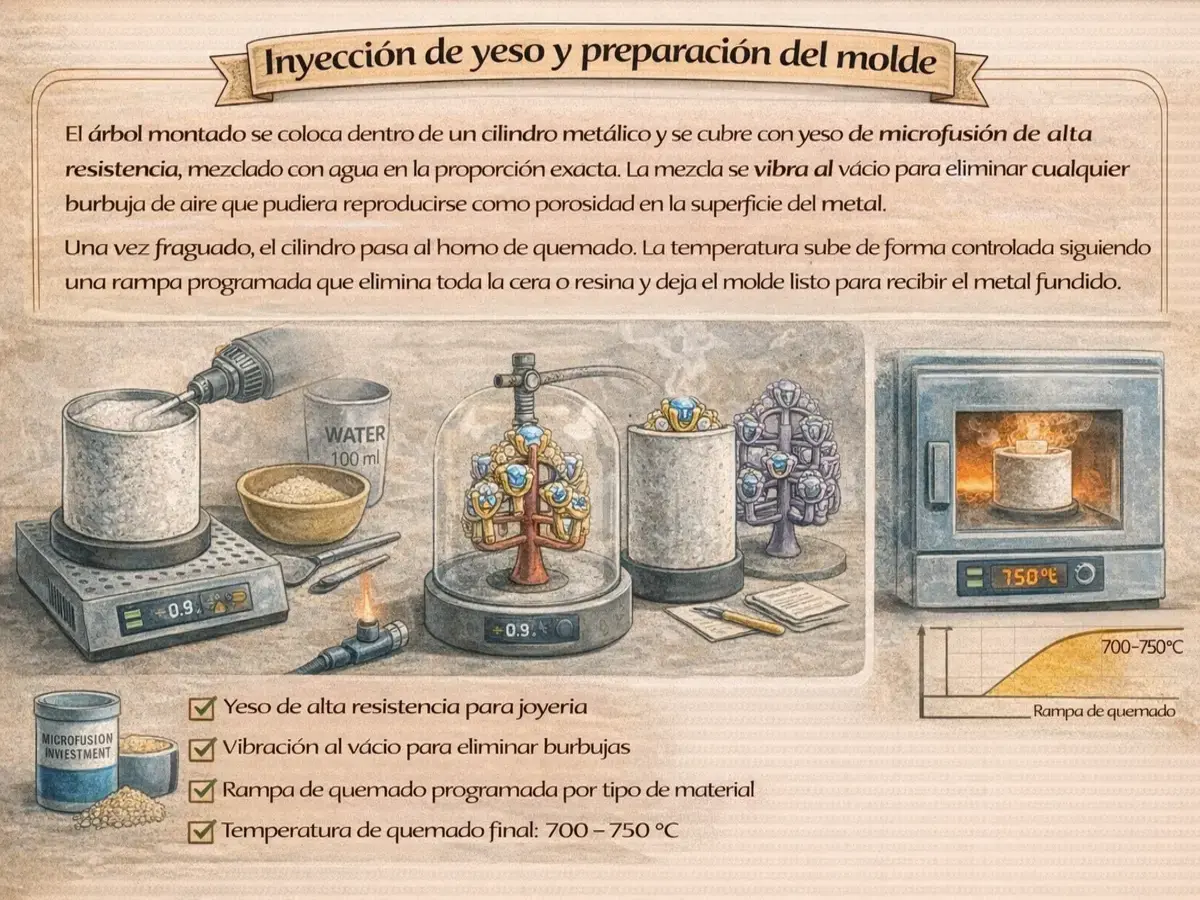 Cilindro de yeso preparado para el horno de quemado